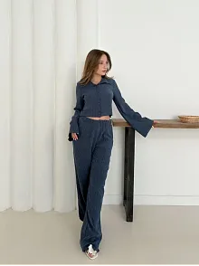 Gömlek Yaka Kaplama Düğmeli Takım Lacivert St265866
