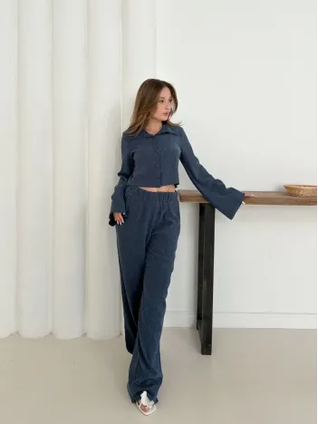 Gömlek Yaka Kaplama Düğmeli Takım Lacivert St265866 Gömlek Yaka Kaplama Düğmeli Takım Lacivert St265866