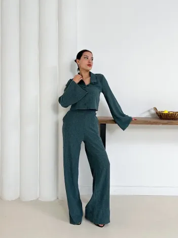 Gömlek Yaka Kaplama Düğmeli Takım Petrol Yeşili St265866 Gömlek Yaka Kaplama Düğmeli Takım Petrol Yeşili St265866