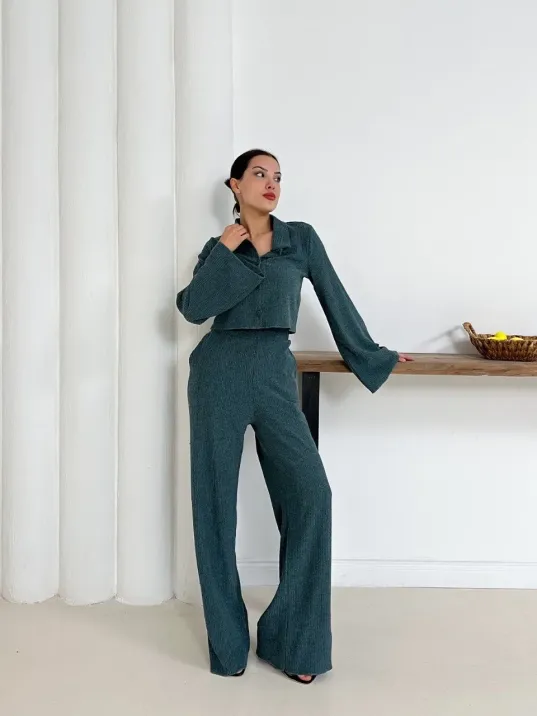 Gömlek Yaka Kaplama Düğmeli Takım Petrol Yeşili St265866