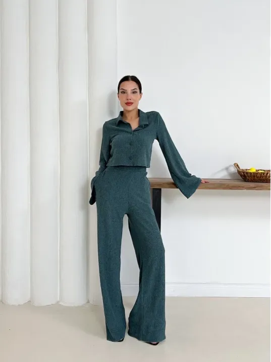 Gömlek Yaka Kaplama Düğmeli Takım Petrol Yeşili St265866