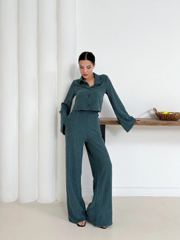 Gömlek yaka kaplama düğmeli takım petrol yeşili st265866