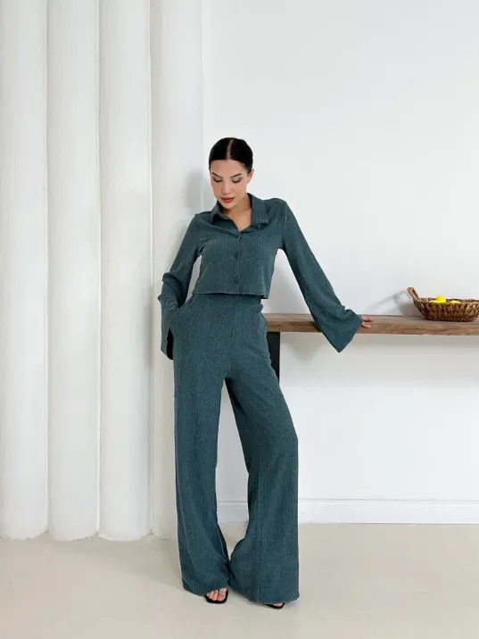 Gömlek Yaka Kaplama Düğmeli Takım Petrol Yeşili St265866