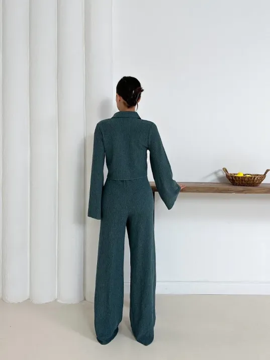 Gömlek Yaka Kaplama Düğmeli Takım Petrol Yeşili St265866