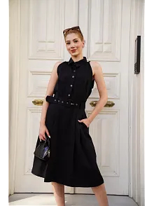Gömlek Yaka Kemerli Elbise Siyah S255061