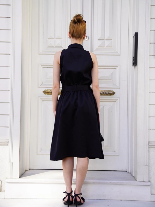 Gömlek yaka kemerli elbise siyah s255061