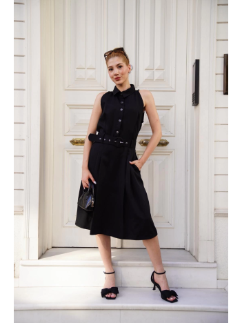 Gömlek yaka kemerli elbise siyah s255061 Gömlek yaka kemerli elbise siyah s255061