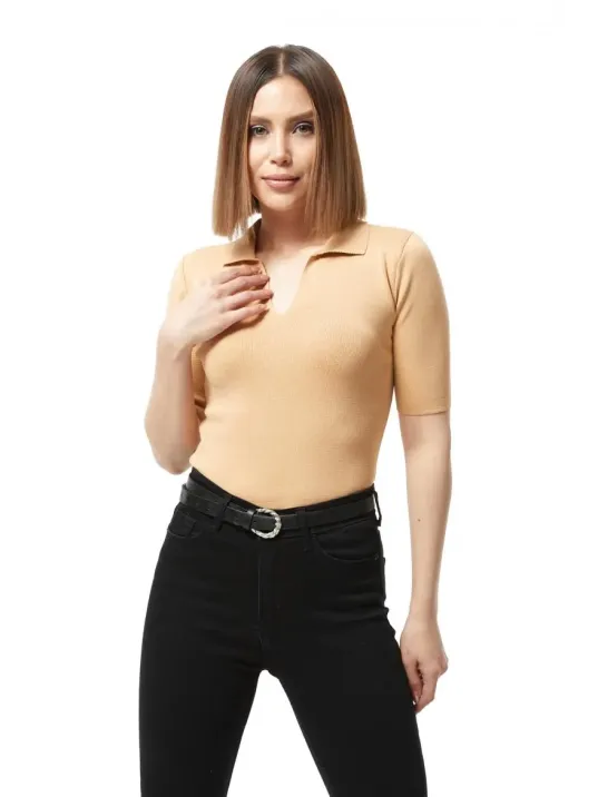 Gömlek Yaka Yazlık Triko Bluz