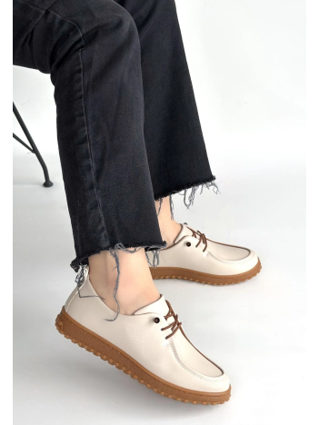 Guot Bej Cilt Bağcıklı Babet Ayakkabı