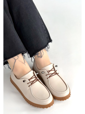 Guot Bej Cilt Bağcıklı Babet Ayakkabı