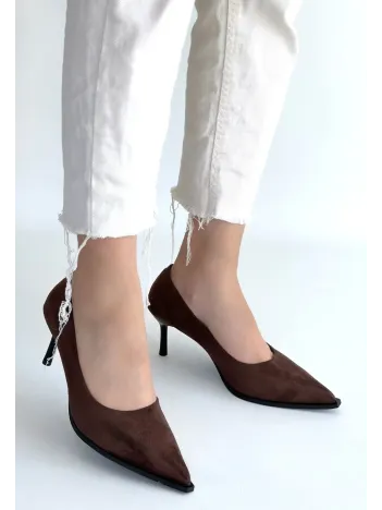 Gute Kahverengi Süet Topuklu Ayakkabı