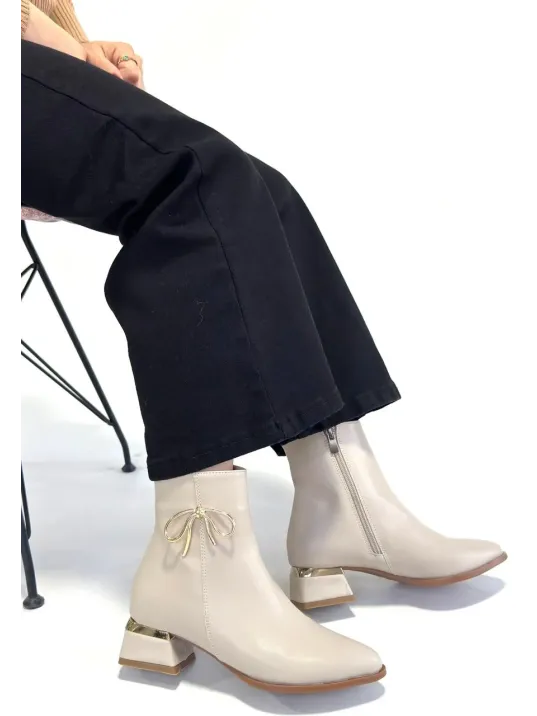 Harly Bej Cilt Topuklu Bot Harly Bej Cilt Topuklu Bot