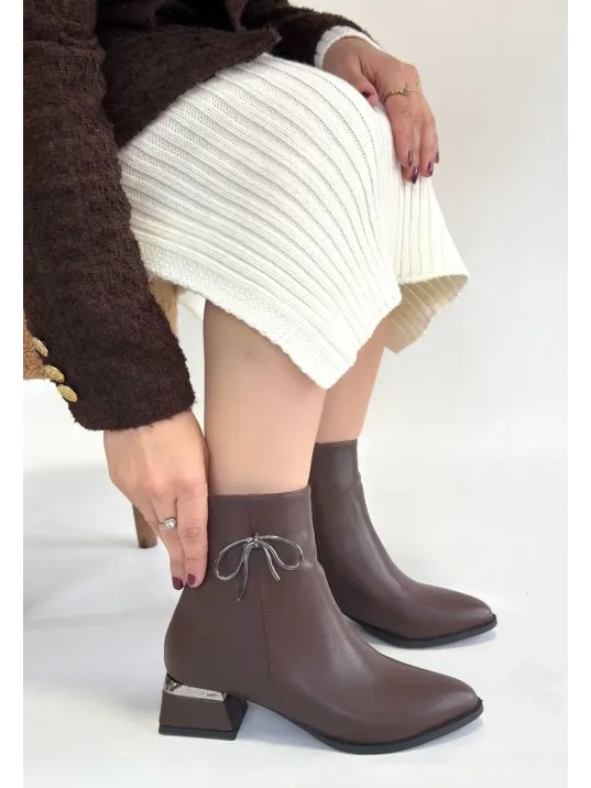 Harly Kahverengi Cilt Topuklu Bot Harly Kahverengi Cilt Topuklu Bot