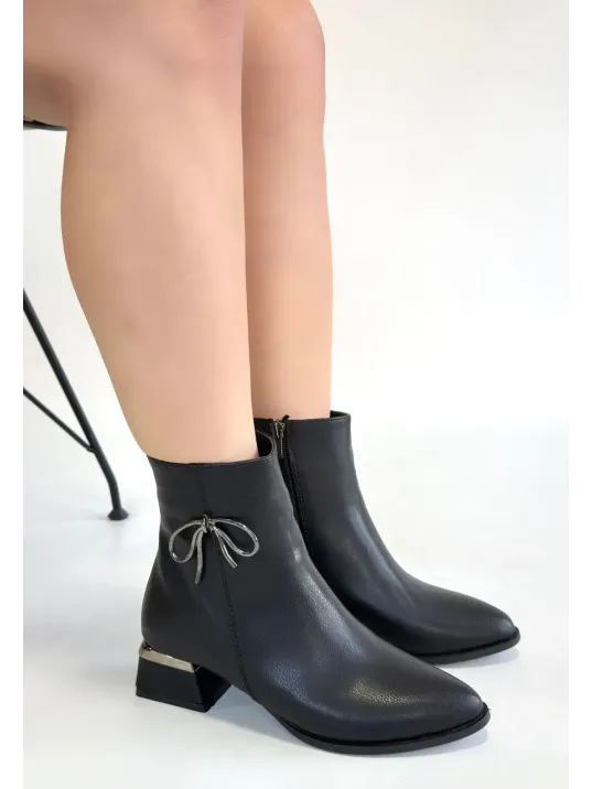 Harly Siyah Cilt Topuklu Bot Harly Siyah Cilt Topuklu Bot