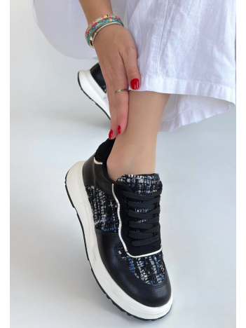 Hawer Siyah Cilt Bağcıklı Spor Ayakkabı Hawer Siyah Cilt Bağcıklı Spor Ayakkabı