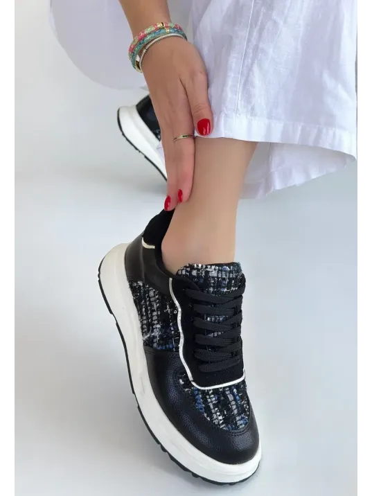 Hawer Siyah Cilt Bağcıklı Spor Ayakkabı