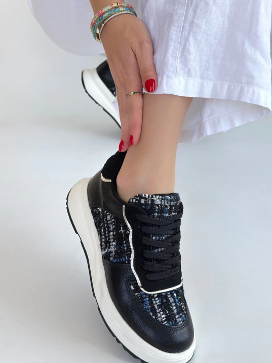 Hawer Siyah Cilt Bağcıklı Spor Ayakkabı Hawer Siyah Cilt Bağcıklı Spor Ayakkabı