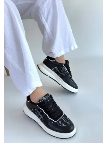 Hawer Siyah Cilt Bağcıklı Spor Ayakkabı Hawer Siyah Cilt Bağcıklı Spor Ayakkabı