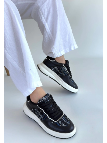 Hawer Siyah Cilt Bağcıklı Spor Ayakkabı Hawer Siyah Cilt Bağcıklı Spor Ayakkabı