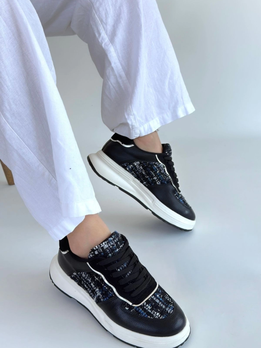 Hawer Siyah Cilt Bağcıklı Spor Ayakkabı Hawer Siyah Cilt Bağcıklı Spor Ayakkabı