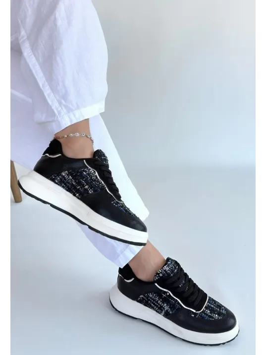 Hawer Siyah Cilt Bağcıklı Spor Ayakkabı