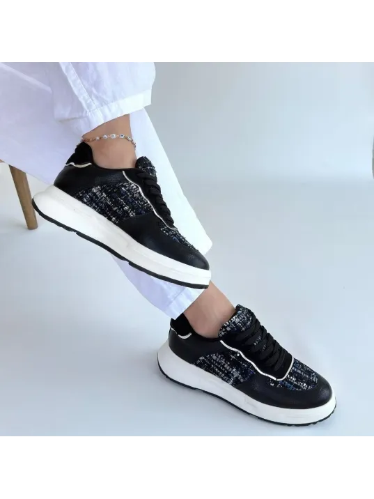 Hawer Siyah Cilt Bağcıklı Spor Ayakkabı