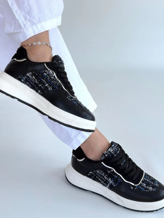 Hawer Siyah Cilt Bağcıklı Spor Ayakkabı Hawer Siyah Cilt Bağcıklı Spor Ayakkabı