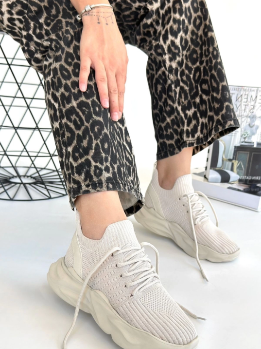 Henta Bej Triko Bağcıklı Spor Ayakkabı Henta Bej Triko Bağcıklı Spor Ayakkabı