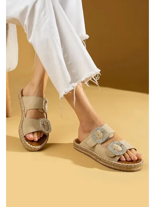 Hertas Bej Nubuk Tokalı Terlik