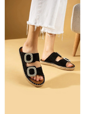 Hertas Siyah Nubuk Tokalı Terlik Hertas Siyah Nubuk Tokalı Terlik