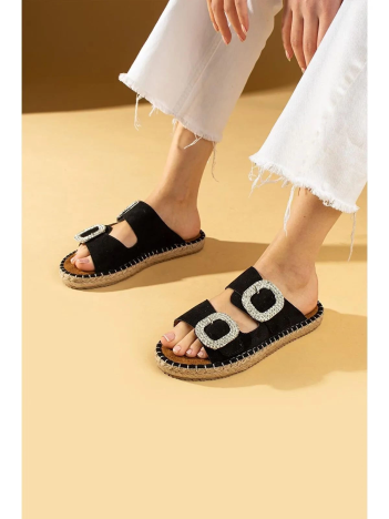 Hertas Siyah Nubuk Tokalı Terlik Hertas Siyah Nubuk Tokalı Terlik