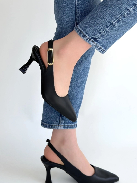 Hies Siyah Cilt Topuklu Ayakkabı