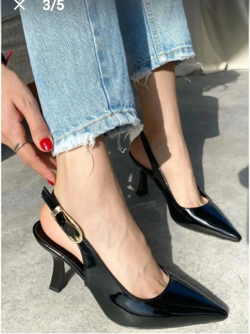 Hies Siyah Rugan Topuklu Ayakkabı