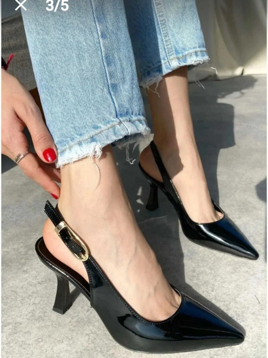 Hies Siyah Rugan Topuklu Ayakkabı