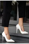 Hillar Beyaz Cilt Stiletto Ayakkabı