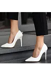 Hillar Beyaz Cilt Stiletto Ayakkabı