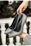 Hillar Platin Saten Stiletto Ayakkabı