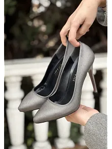 Hillar Platin Saten Stiletto Ayakkabı