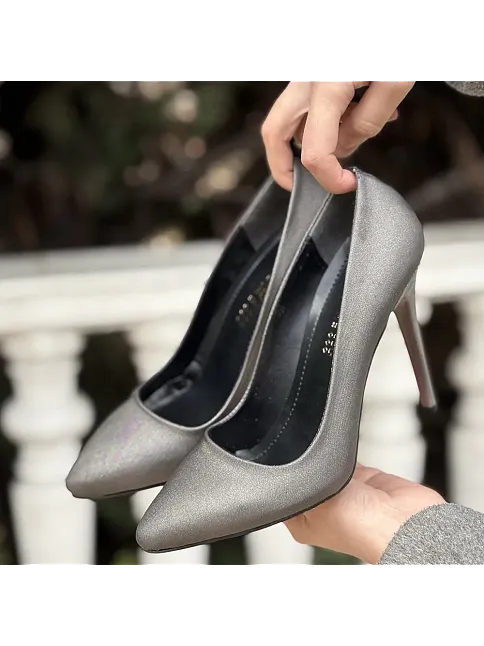 Hillar Platin Saten Stiletto Ayakkabı