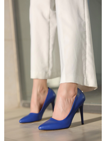 Hillar Saks Mavisi Cilt Stiletto Ayakkabı