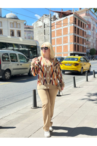 Hırka pantolon alt üst triko takım vizon