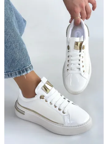 Hley Beyaz Rugan Paraşüt Detaylı Bağcıklı Spor Ayakkabı