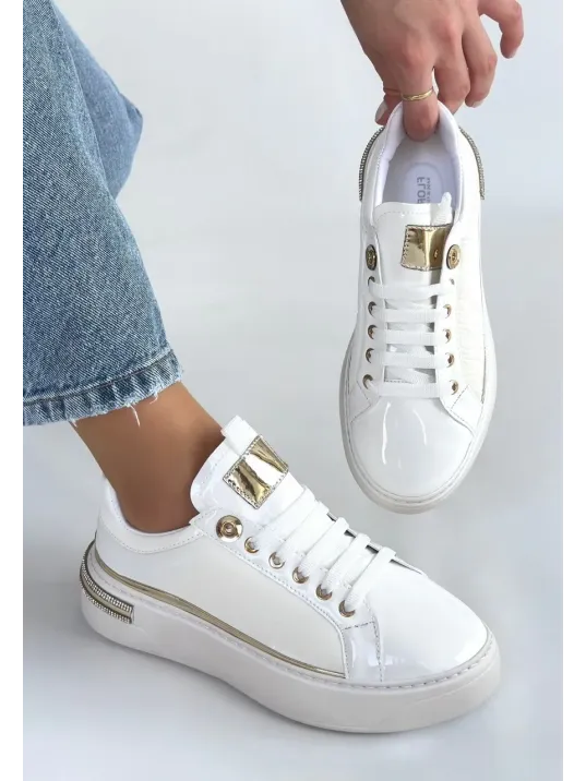 Hley Beyaz Rugan Paraşüt Detaylı Bağcıklı Spor Ayakkabı