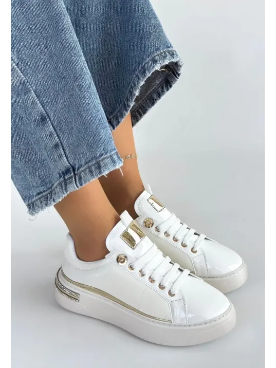 Hley Beyaz Rugan Paraşüt Detaylı Bağcıklı Spor Ayakkabı