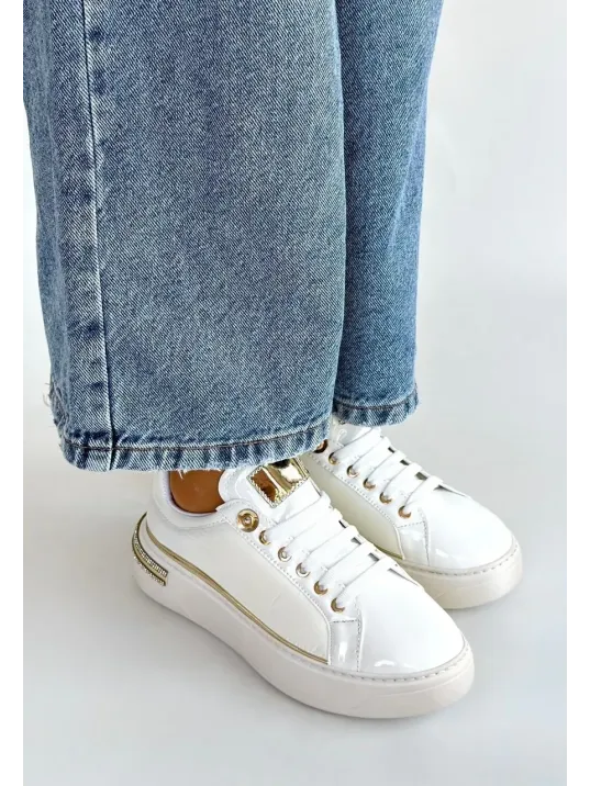 Hley Beyaz Rugan Paraşüt Detaylı Bağcıklı Spor Ayakkabı