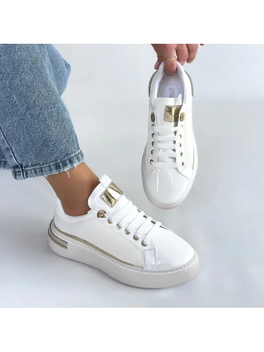 Hley Beyaz Rugan Paraşüt Detaylı Bağcıklı Spor Ayakkabı