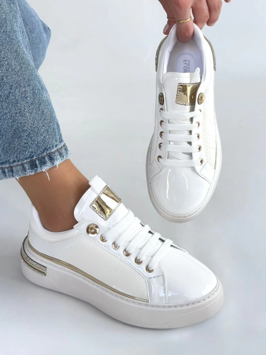 Hley Beyaz Rugan Paraşüt Detaylı Bağcıklı Spor Ayakkabı Hley Beyaz Rugan Paraşüt Detaylı Bağcıklı Spor Ayakkabı