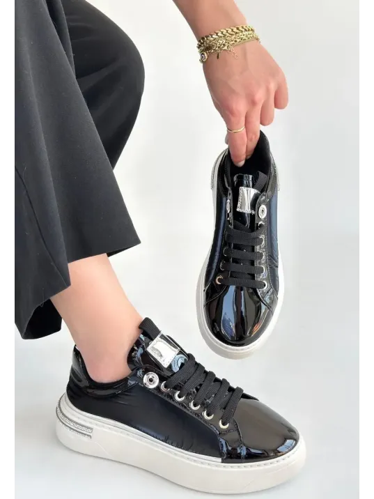 Hley Siyah Rugan Paraşüt Detaylı Bağcıklı Spor Ayakkabı Hley Siyah Rugan Paraşüt Detaylı Bağcıklı Spor Ayakkabı