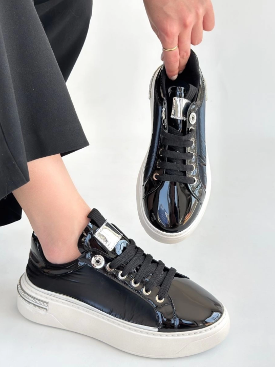 Hley Siyah Rugan Paraşüt Detaylı Bağcıklı Spor Ayakkabı Hley Siyah Rugan Paraşüt Detaylı Bağcıklı Spor Ayakkabı