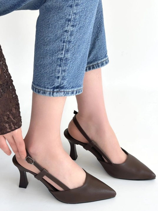 Hoost Kahverengi Cilt Topuklu Ayakkabı